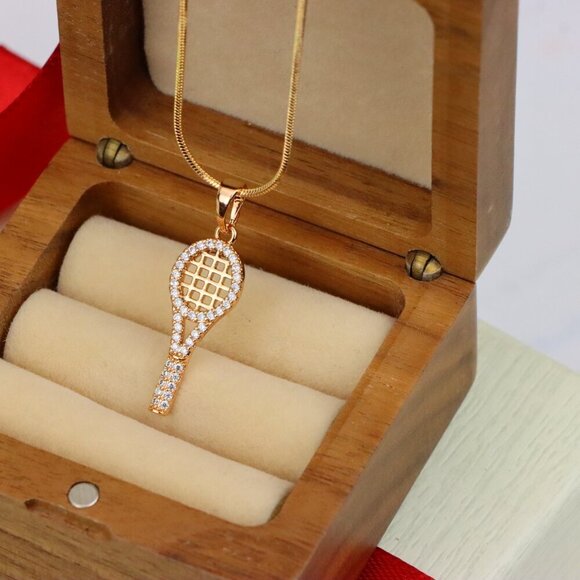 "Sparkling Rose Gold Tennis Racket Pendant, XPPT1313 - Picture 8 of 12